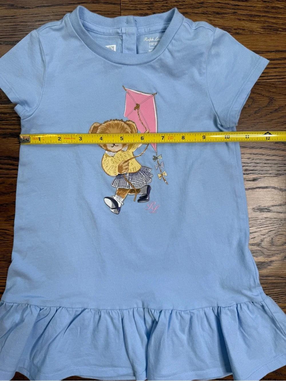 Ralph Lauren Baby Girl Light Blue Polo Bear Kite Cotton Jersey Dress w/Bloomers